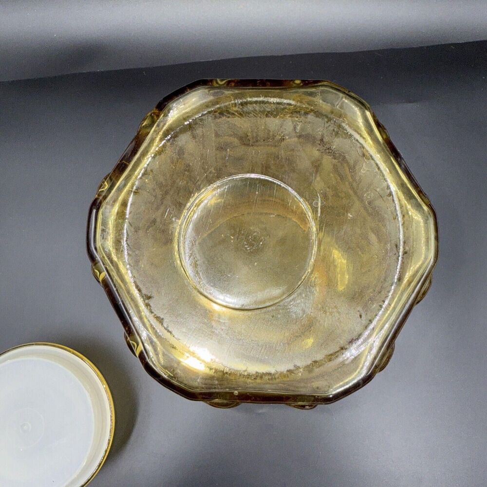 Vintage L E Smith Amber Glass Cookie Jar, Atterbury Scroll Canister - Picture 7 of 9